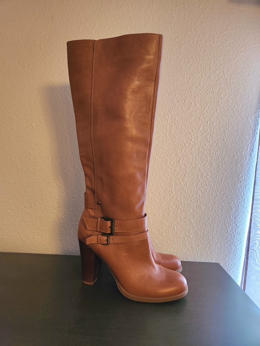 Nine West Womens 10 Tall Leather Boots in Cognac Brown